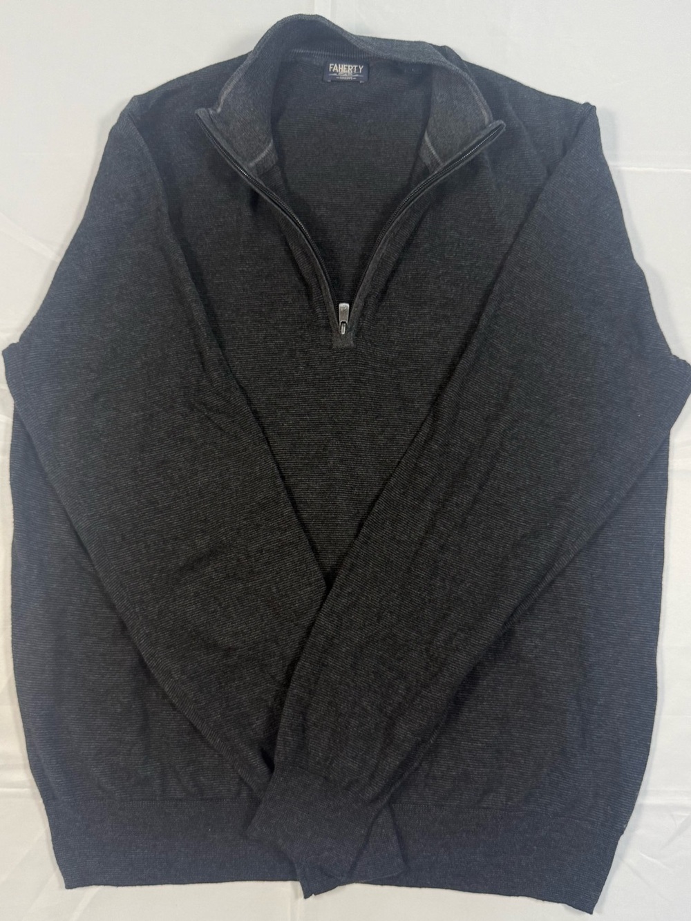 Faherty Men's Reserve Dark Charcoal Zip-Neck Sweater - L